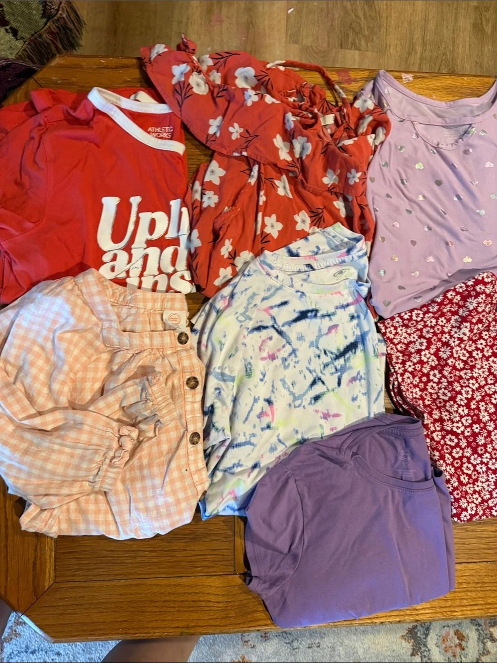 Girls Assorted Short Sleeve Tops Red, Lavender, Purple, Peach. Multiple brands.